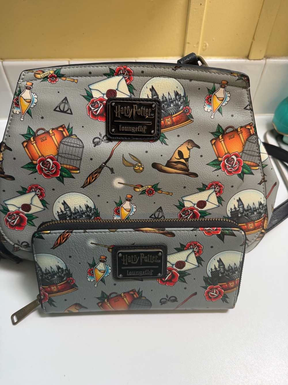 Loungefly Harry Potter relics tattoo Print Crossbody Bag & Wallet
